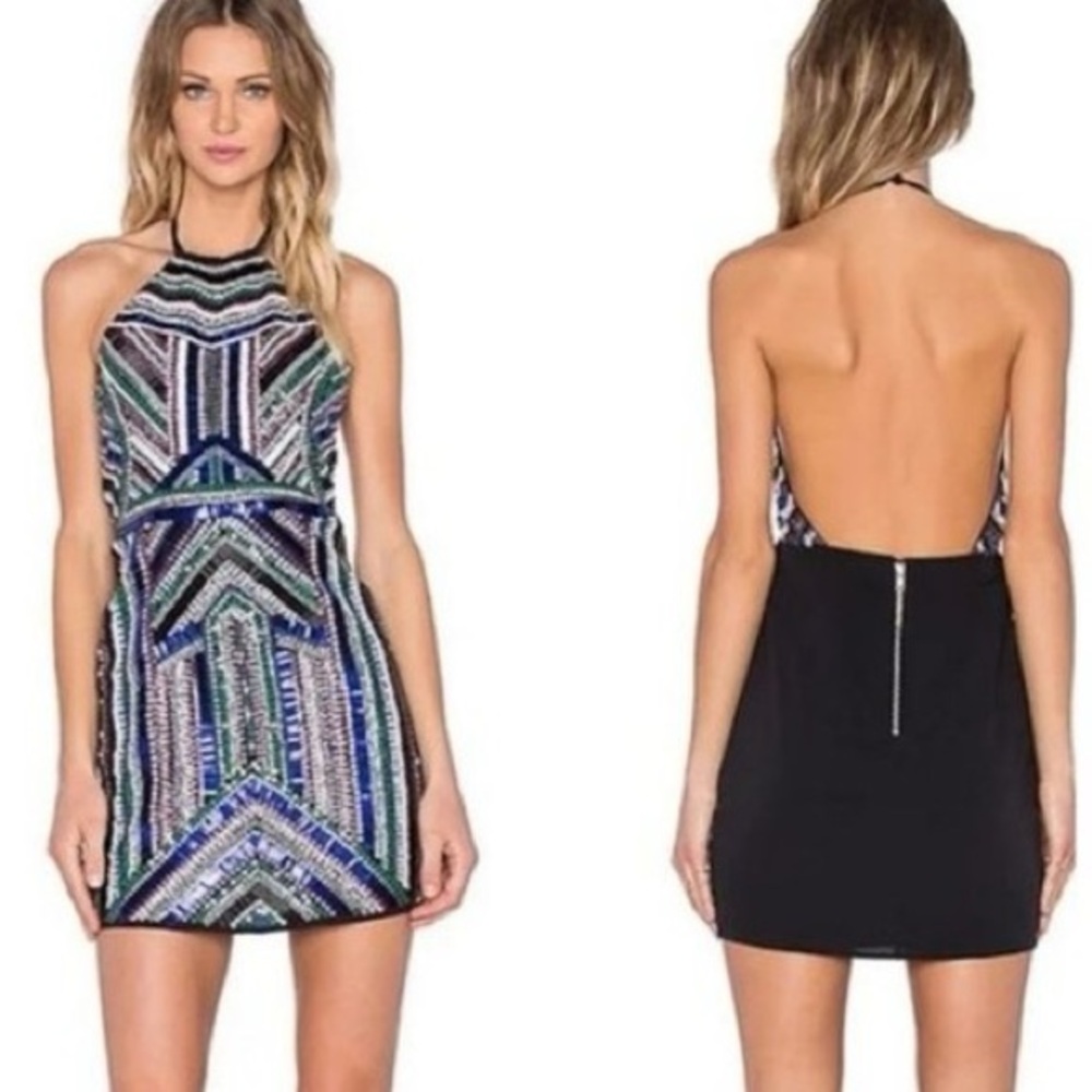 NBD x Revolve x Naven Twins Involved Beaded High Neck Halter Mini Dress XS